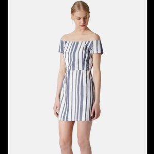 Topshop Moto Stripe Off Shoulder Denim Dress 4